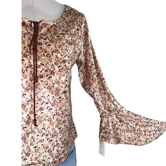 NY City Design Co Boho Floral Plush Top Tie -up Front Elongated Sleeves Womens M - Picture 5 of 6